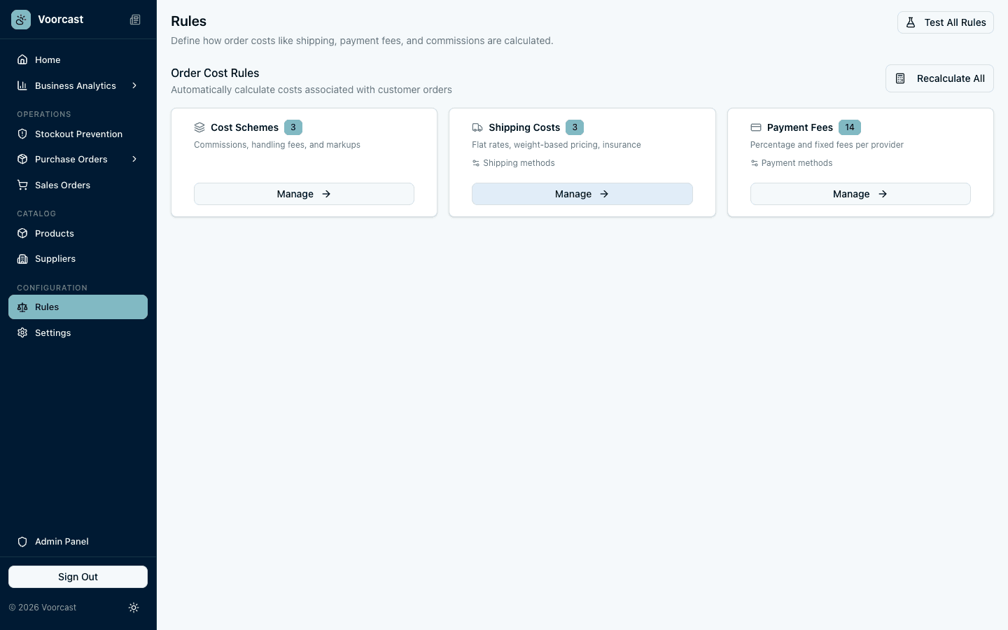 Voorcast cost rules overview